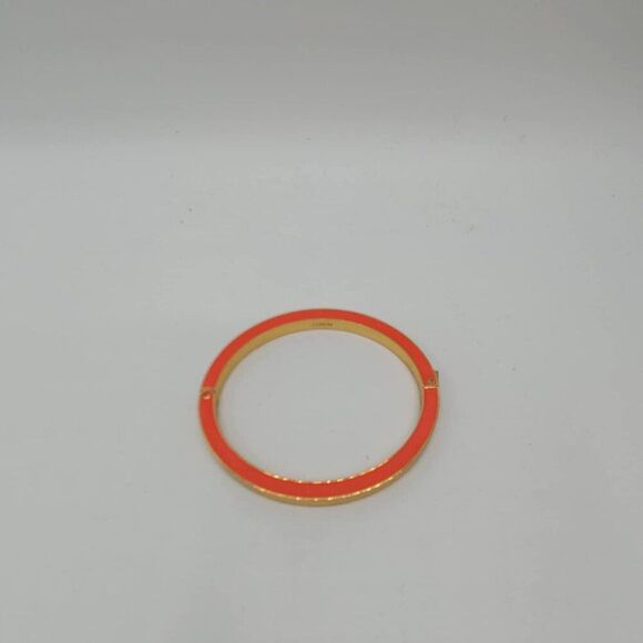 J Crew Gold Tone Orange Enamel Hinged Bangle Bracelet - Picture 10 of 10